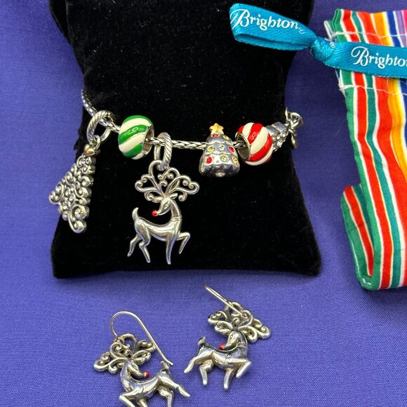 Brighton Christmas Theme Silver Plated Charm Bracelet & Earrings - Picture 3 of 16